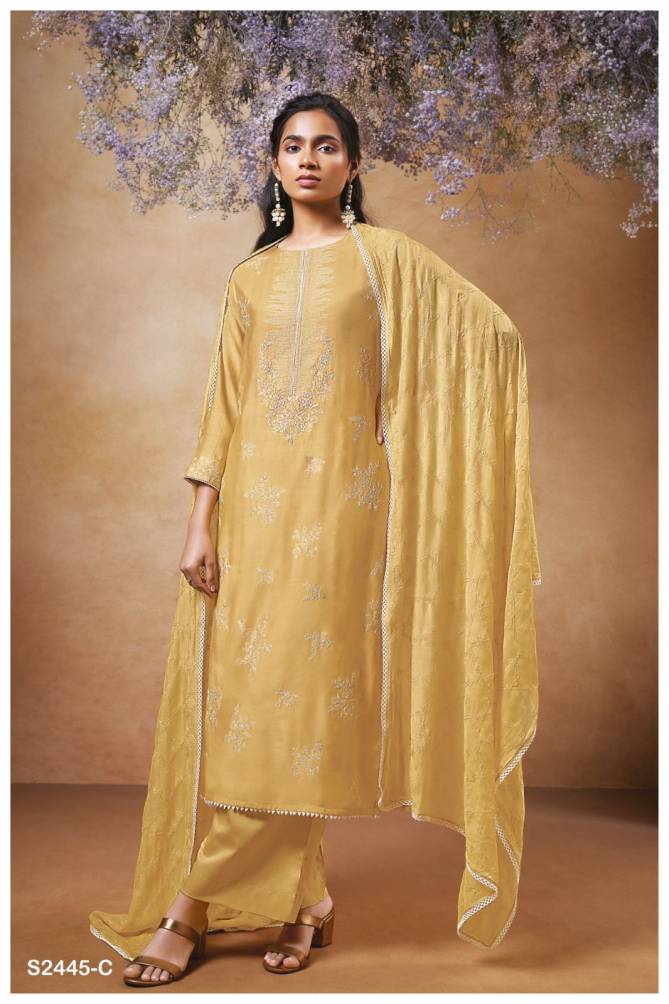 Brook 2445 By Ganga Premium Silk Embroidery Dress Material Wholesalers In Delhi